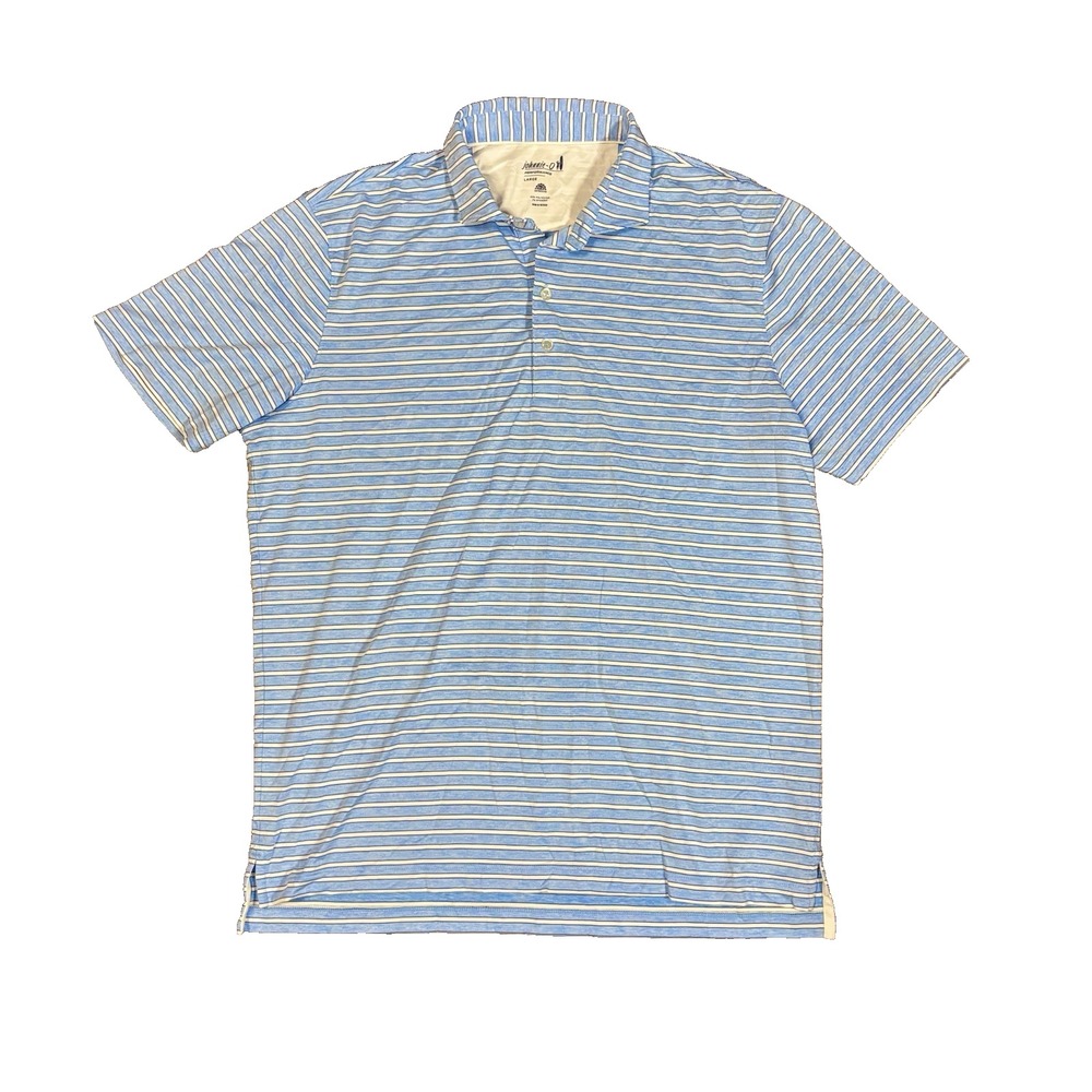 Johnnie-o Performance Men's Size Large Blue White Striped Polo Shirt Golf UPF 50